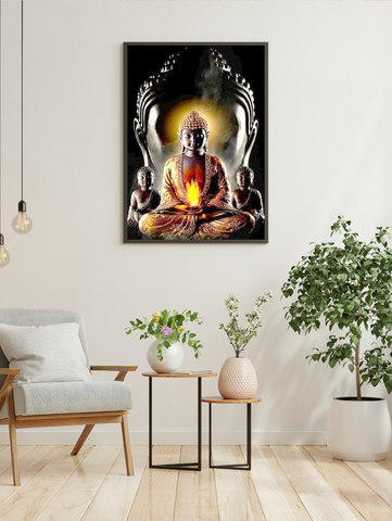 🔥 Broderie Diamant Bouddha Flamme Sacrée