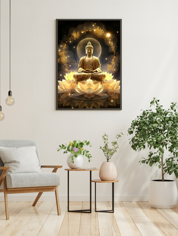 🧘 Broderie Diamant Bouddha Doré sur Lotus