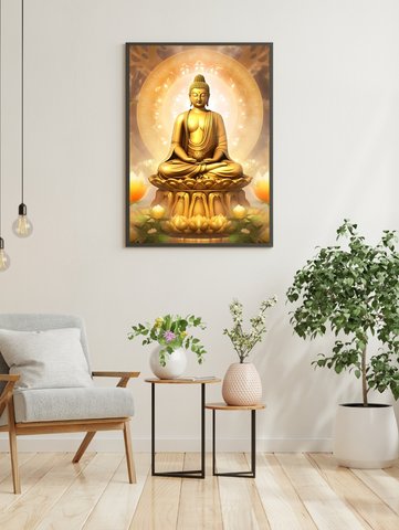 🌟 Broderie Diamant Bouddha Doré de l’Illumination