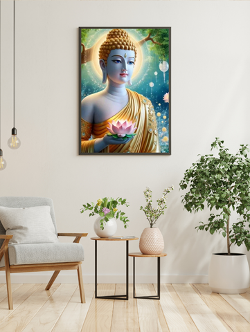 🌿 Broderie Diamant Bouddha et Lotus de Lumière