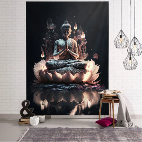 🔥 Tenture Murale Bouddha en Lotus – Éveil et Lumière