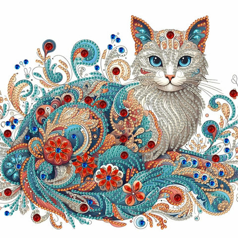 🐱 Broderie Diamant - Chat Bohème Coloré 🎨