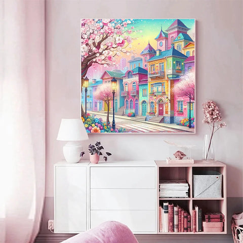 🏡 Broderie Diamant - Rue Colorée Printanière 🌸