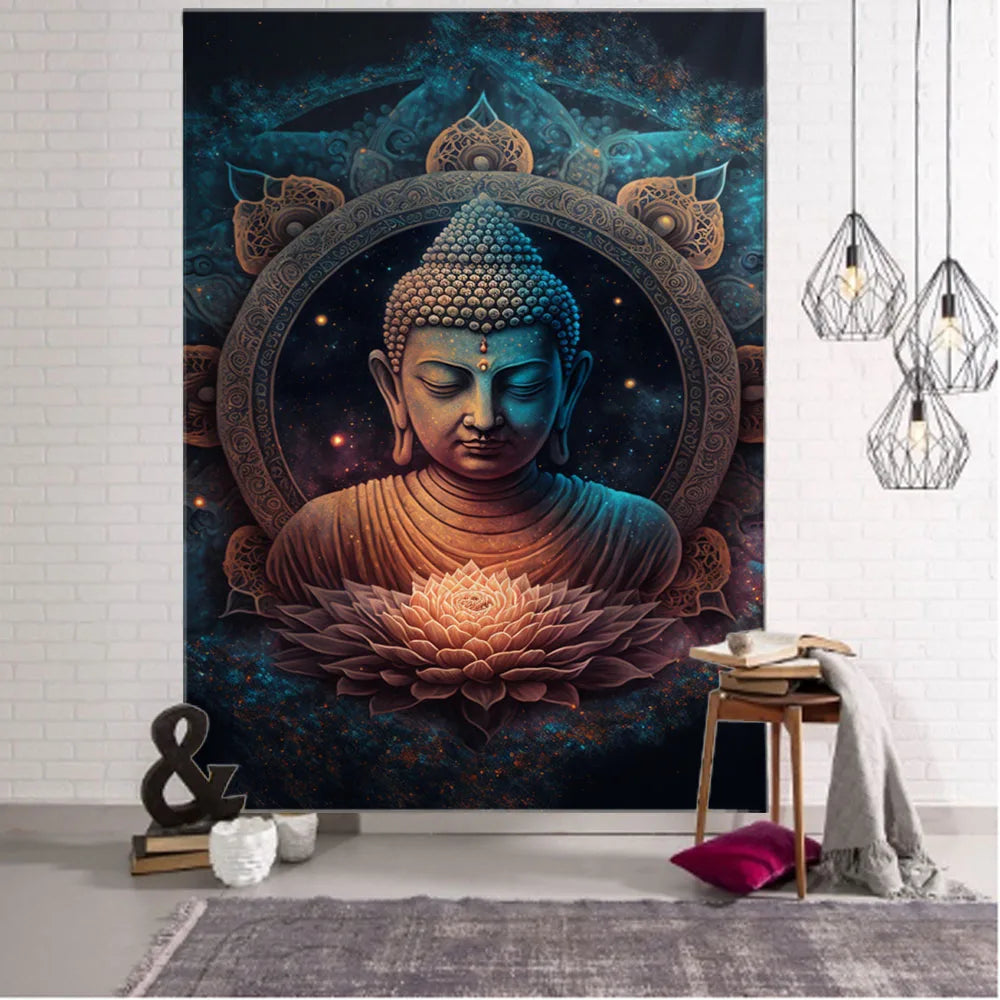 🌌 Tenture Murale Bouddha Cosmique – Énergie et Méditation