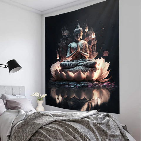 🔥 Tenture Murale Bouddha en Lotus – Éveil et Lumière