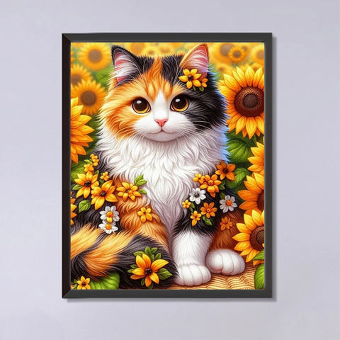 🌻 Broderie Diamant - Chat et Tournesols 🐱