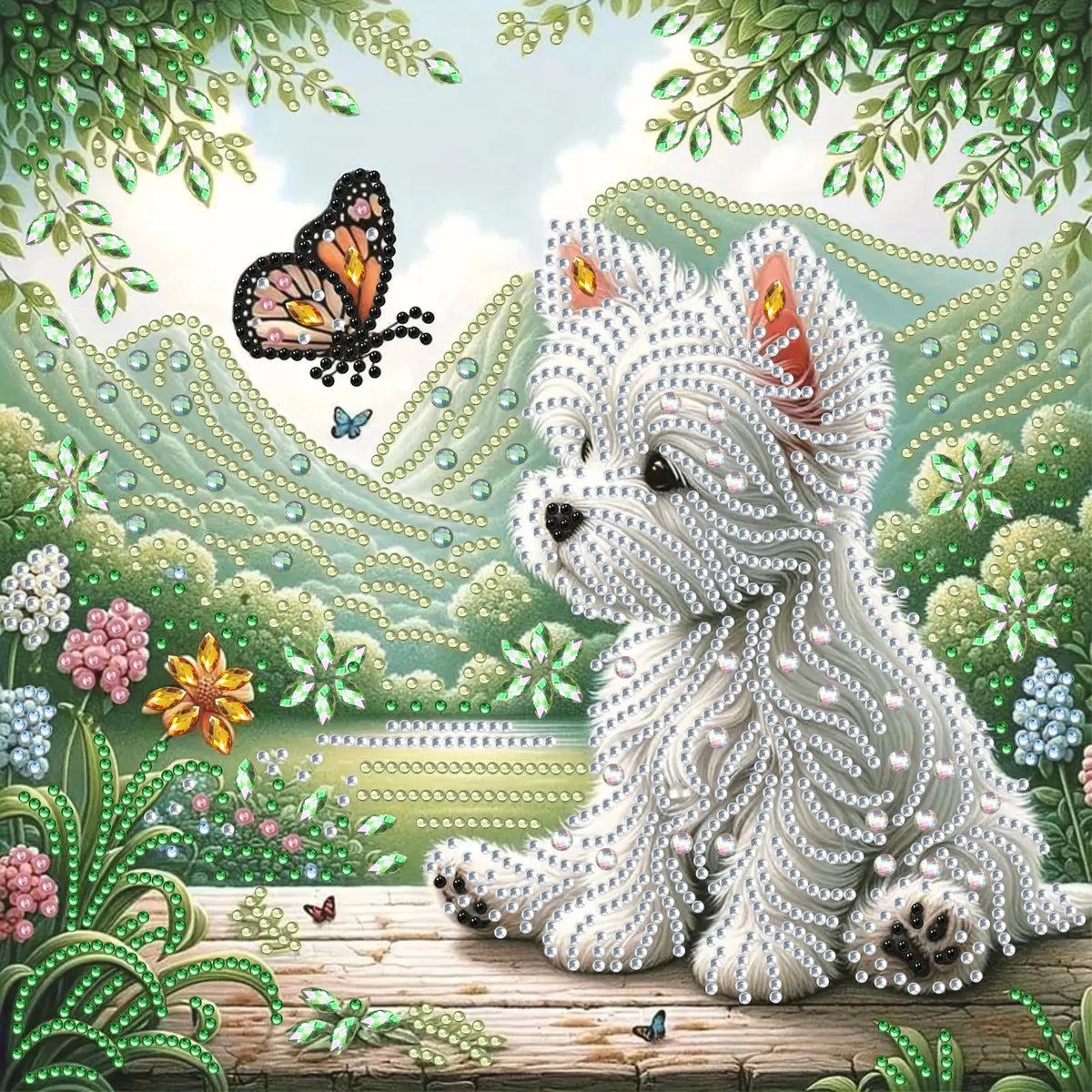 🐶 Broderie Diamant - Petit Chien & Papillon 🦋