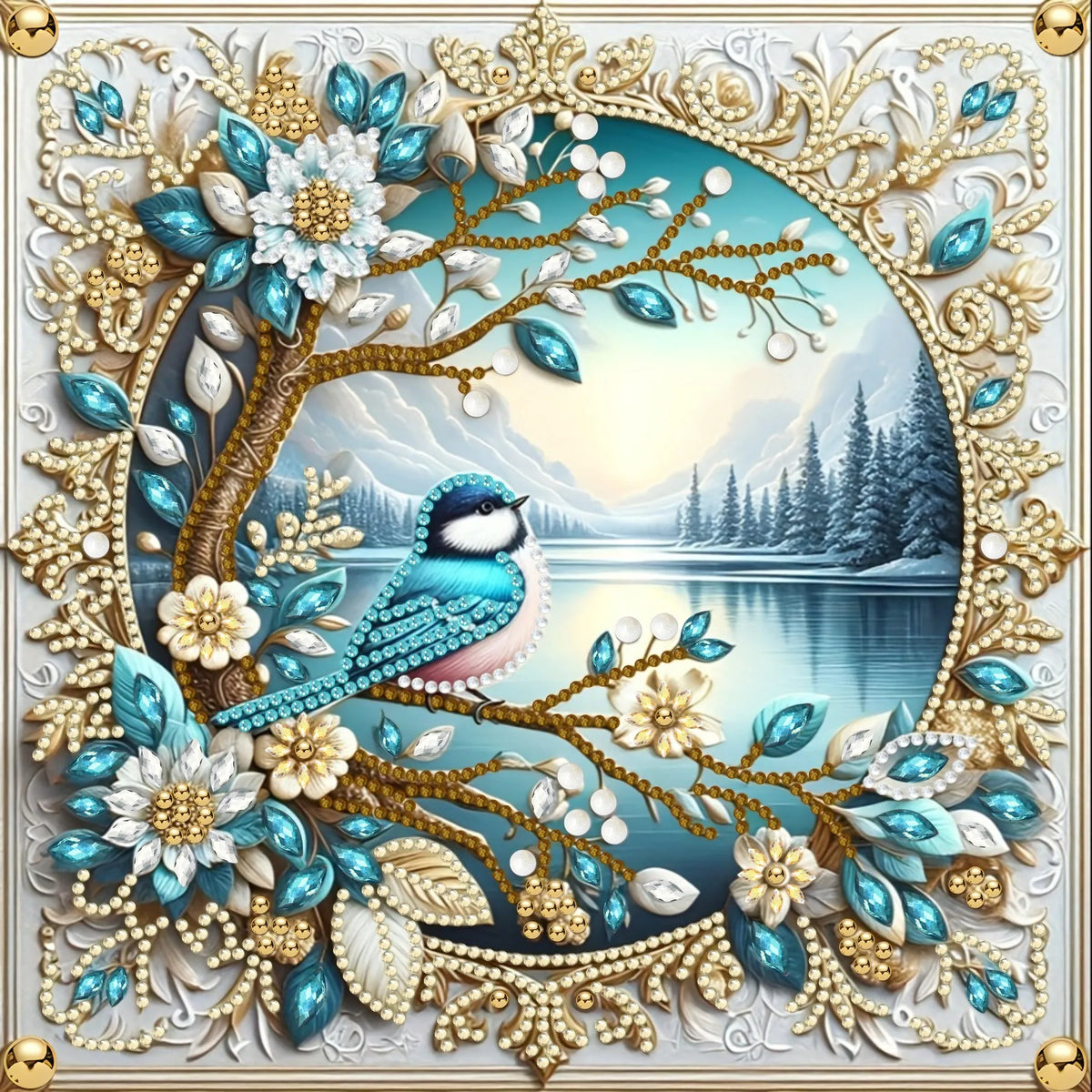 🕊️ Broderie Diamant - Oiseau Bleu & Paysage Hivernal ❄️